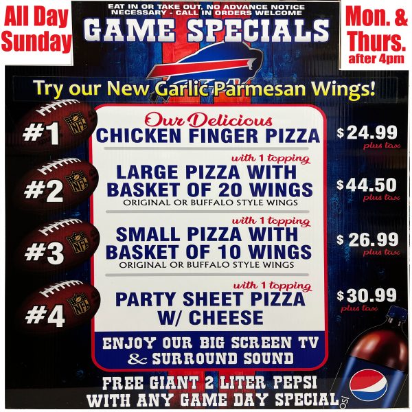 FOOTBALL FRENZY When there are NFL Games! (All Day Sunday, Mon & Thurs. after 4pm)